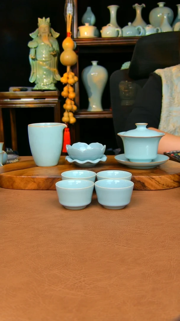 瓷片马蹄盖碗加公道加茶漏加杯子