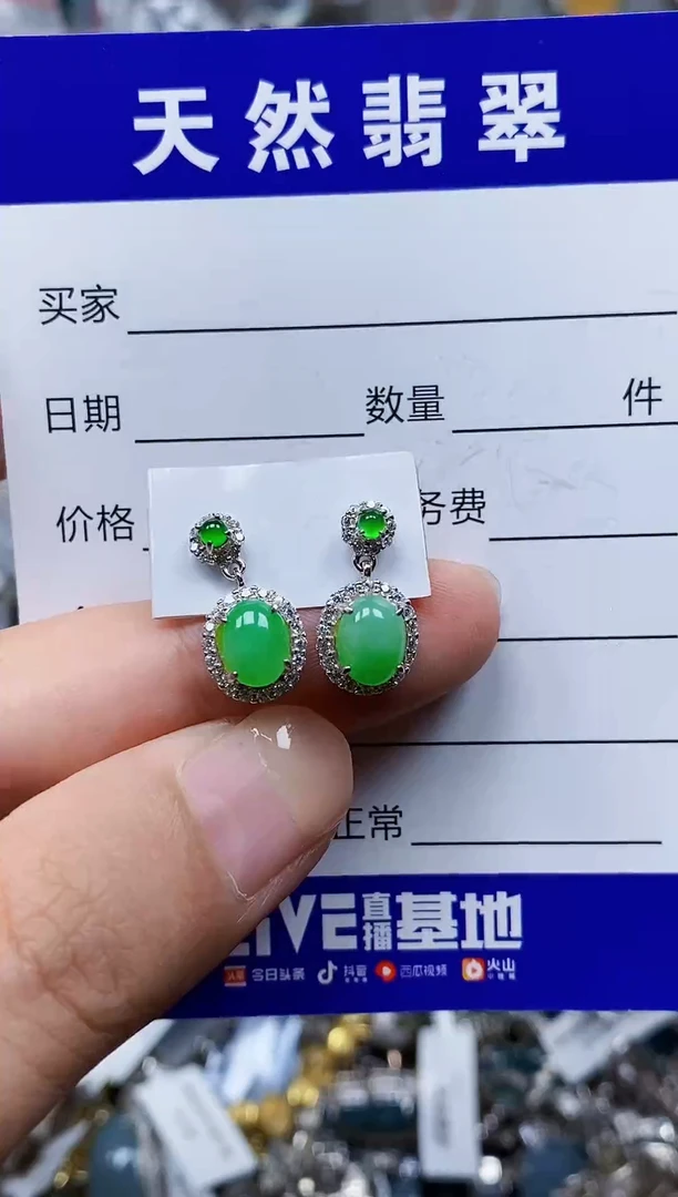 银S925镶嵌翡翠耳饰74