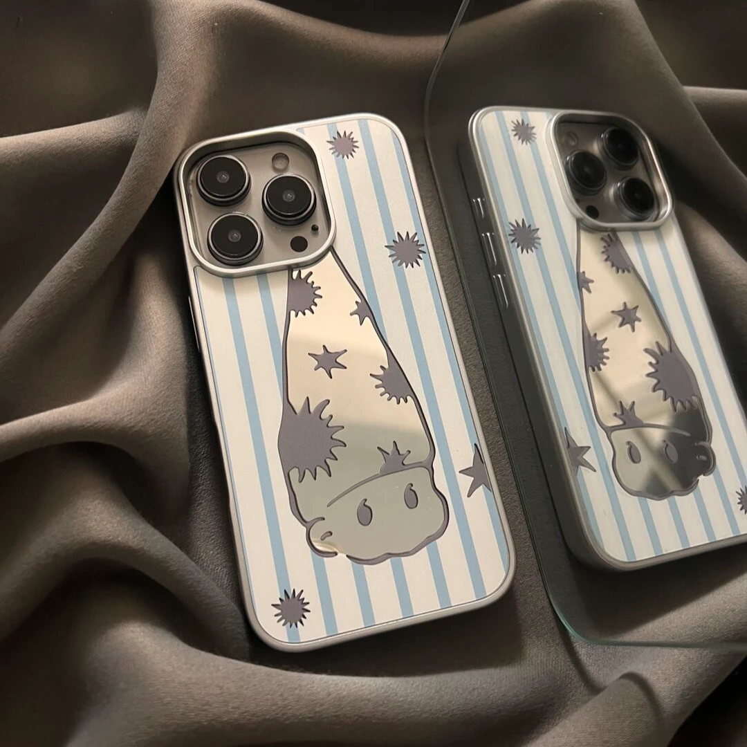 蓝白镜面男孩适用苹果16pro手机壳创意iPhone15少女14可爱13全包