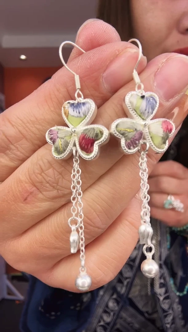 【闪购商品】织绣非遗手工刺绣三叶草耳环