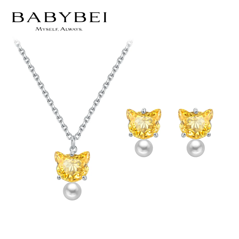 BABYBEI/初贝 铜项链 招财小猫项链耳钉铜镀金高亮珠百搭幸运