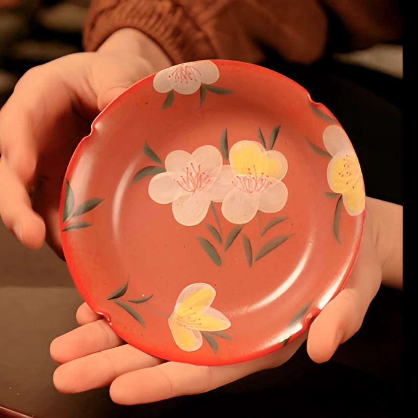 仿古做旧手绘釉下彩山茶花壶承隔热功夫茶具家用陶瓷茶具