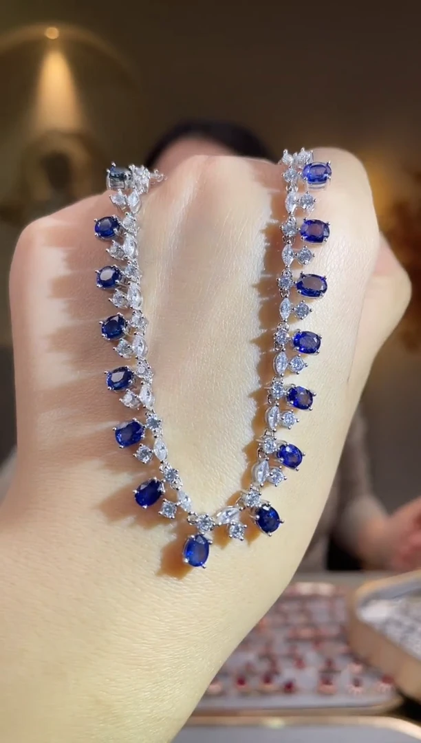 颈饰蓝宝石银S925镶嵌颈饰