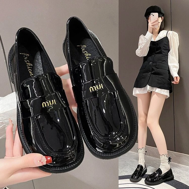 【粉丝专享】H甜美闭合方式防滑一脚蹬休闲皮鞋纯色圆头图案吸汗777