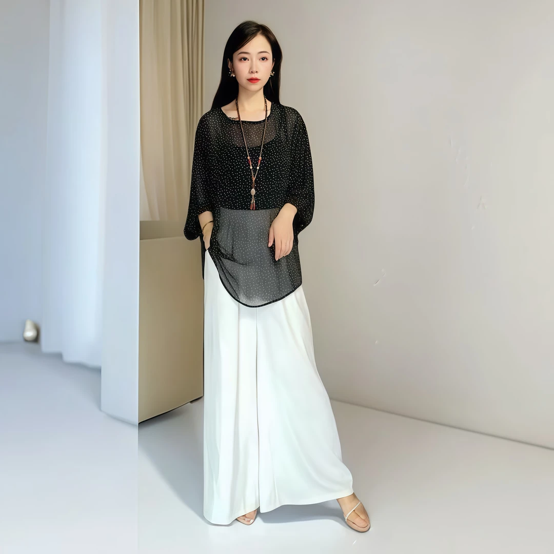 时尚宽松气质休闲百搭设计师飘逸轻奢上衣1303（小波点）