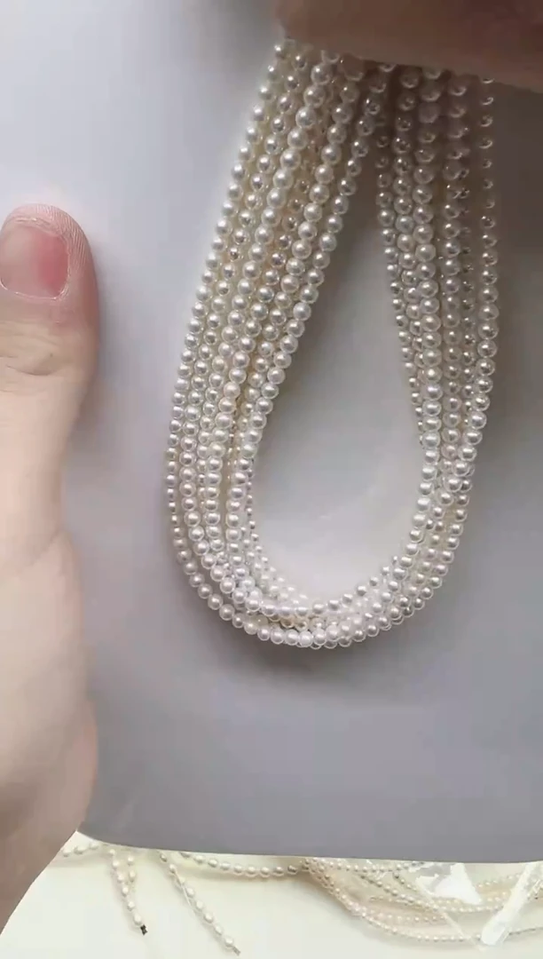 项链未镶嵌淡水珍珠极光白近圆小米链3mm