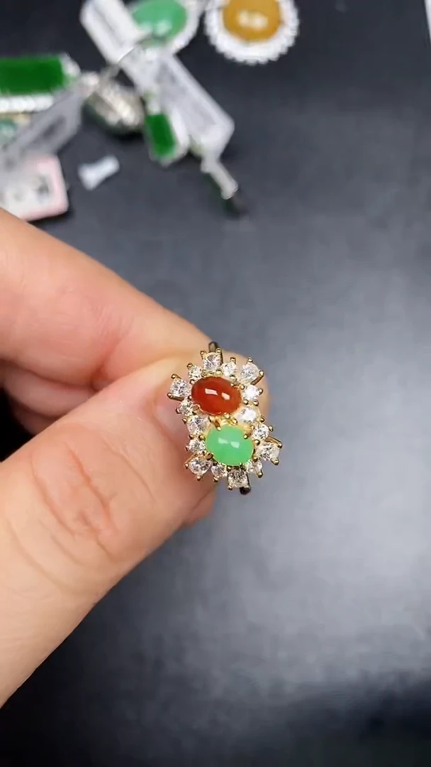 银S925镶嵌戒指翡翠5555