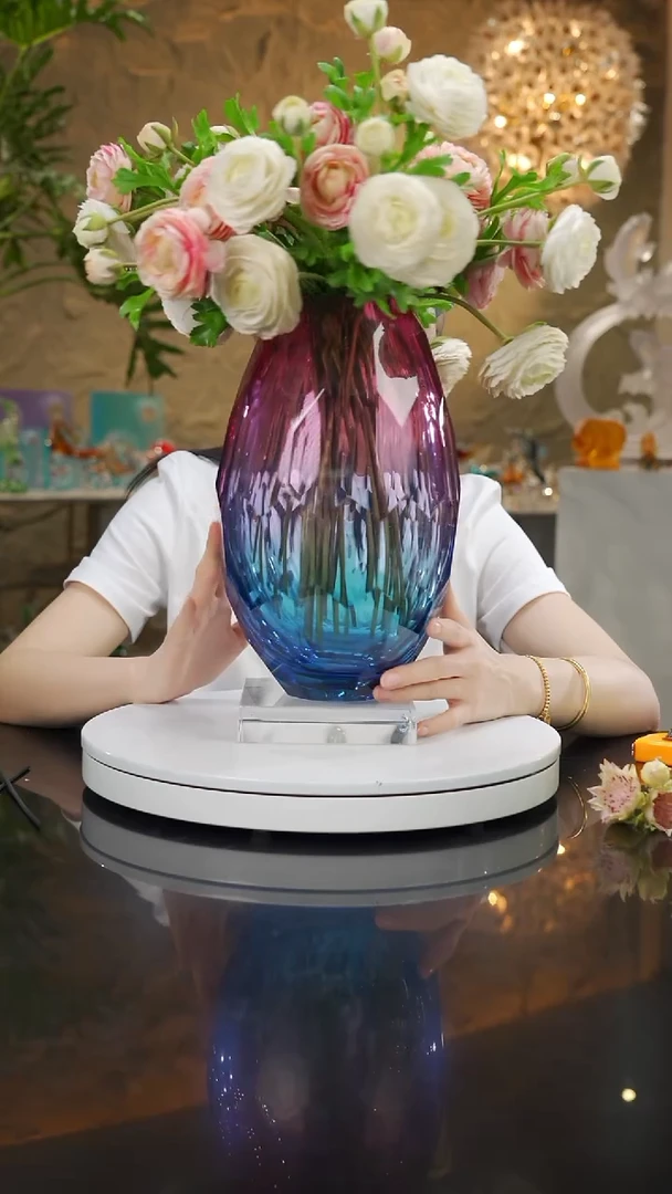 瓷片福利金红蓝切面花瓶带底座