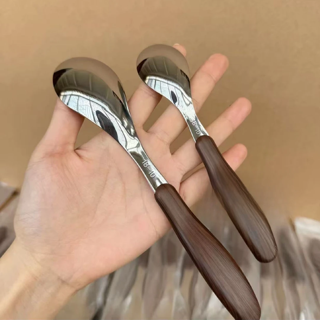 仿木纹不锈钢刀叉勺套装甜品蛋糕叉辅食勺ins风吃饭汤勺