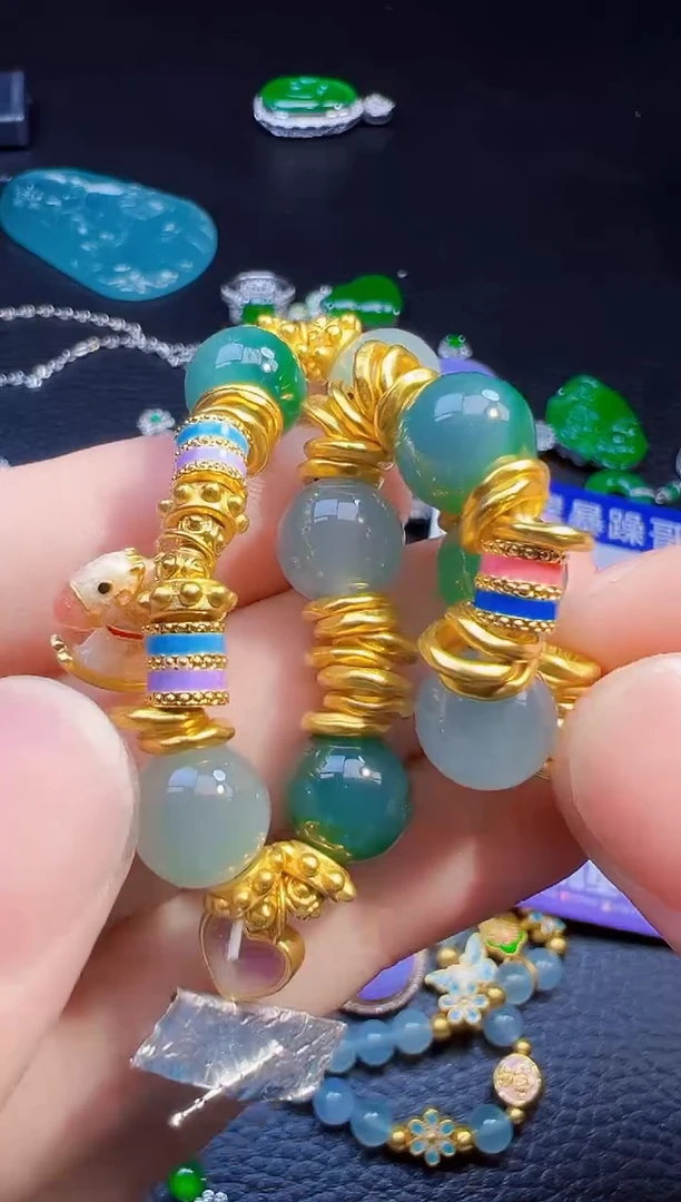 足金镶嵌手链翡翠A***a翡翠