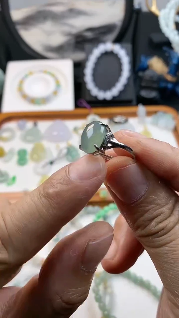 翡翠裸石银S925镶嵌戒指