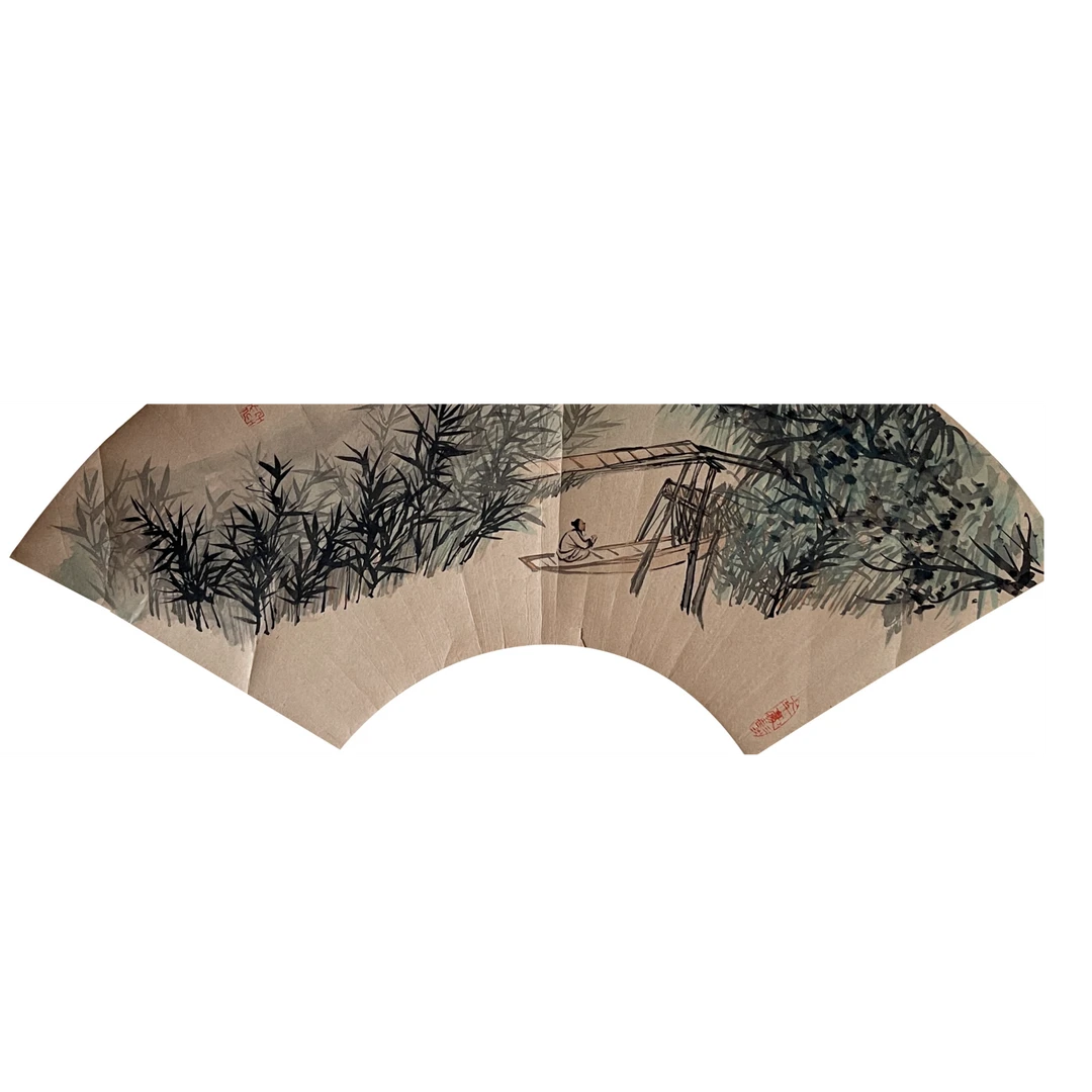 LOT.010 张老《山水》18*52cm 纸本设色扇面