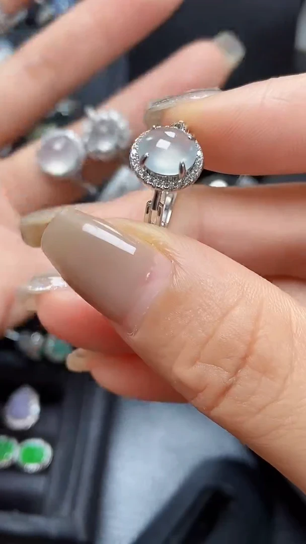 银S925镶嵌戒指翡翠钱**鼓3641