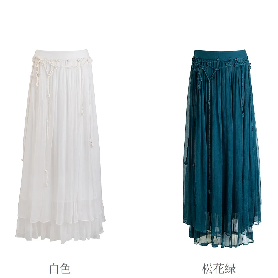 【手工钩花】生活在左桑蚕丝半身裙层次感2025早秋新款花仙子裙子