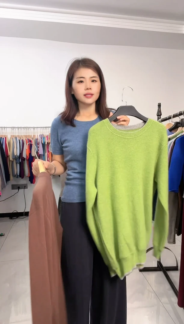 高定男士绿色厚款套头羊绒衫