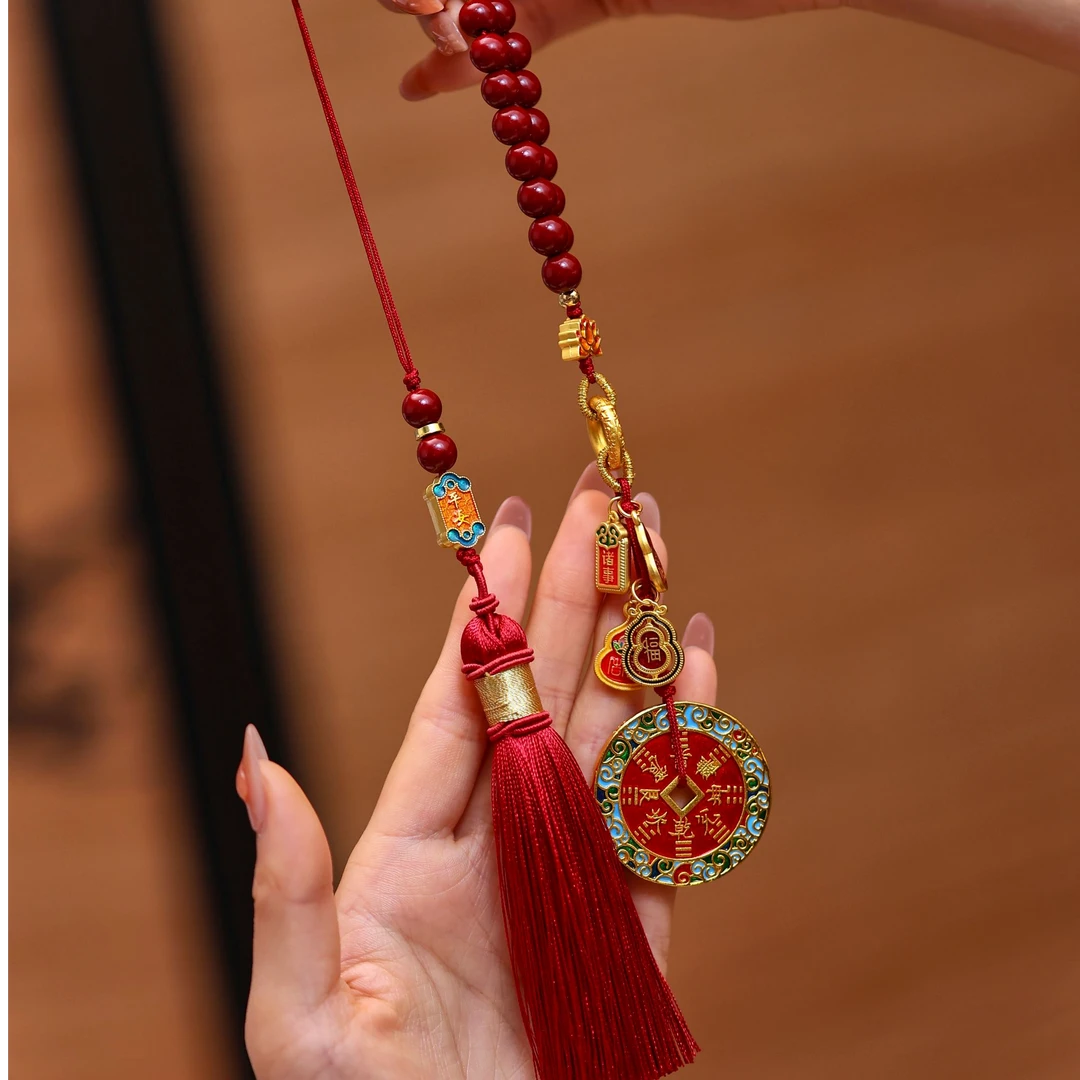 古法铜沙金山鬼花钱琉璃珐琅原创创意挂饰家居车用饰品挂件