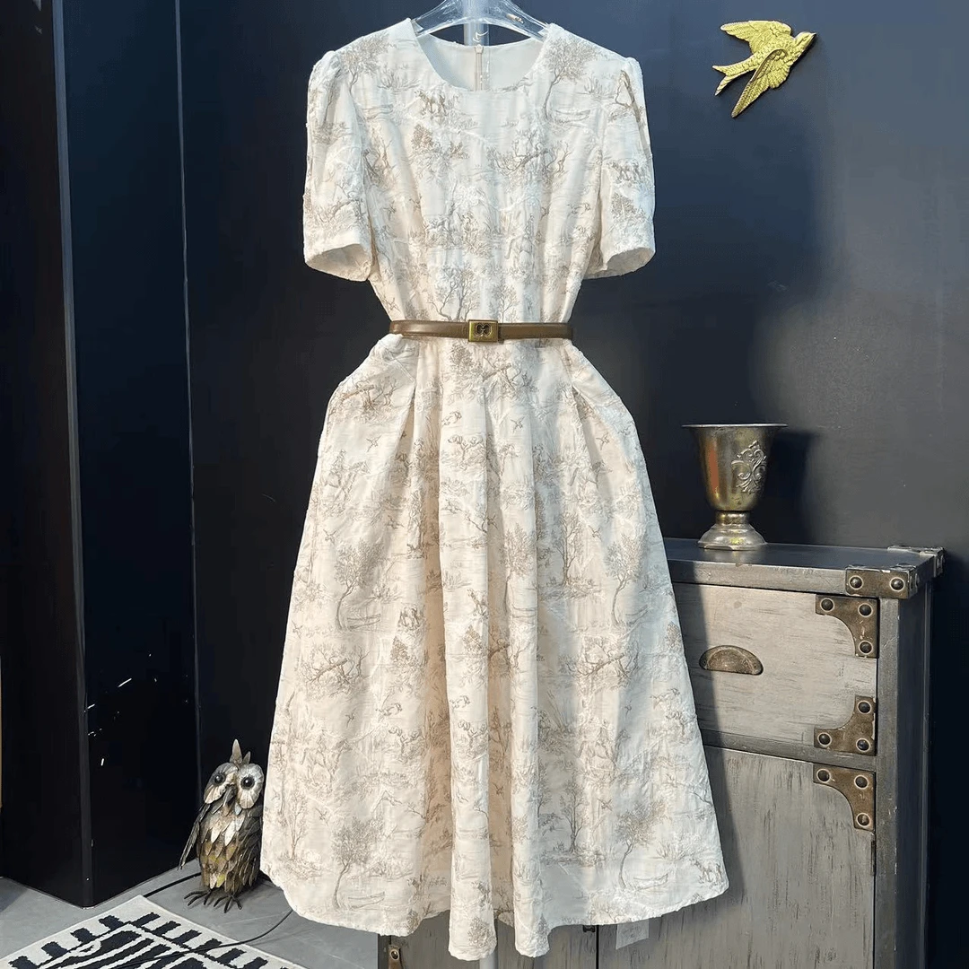 夏季法式轻奢优雅气质收腰显瘦女装连衣裙ZCS2240时尚长款提花