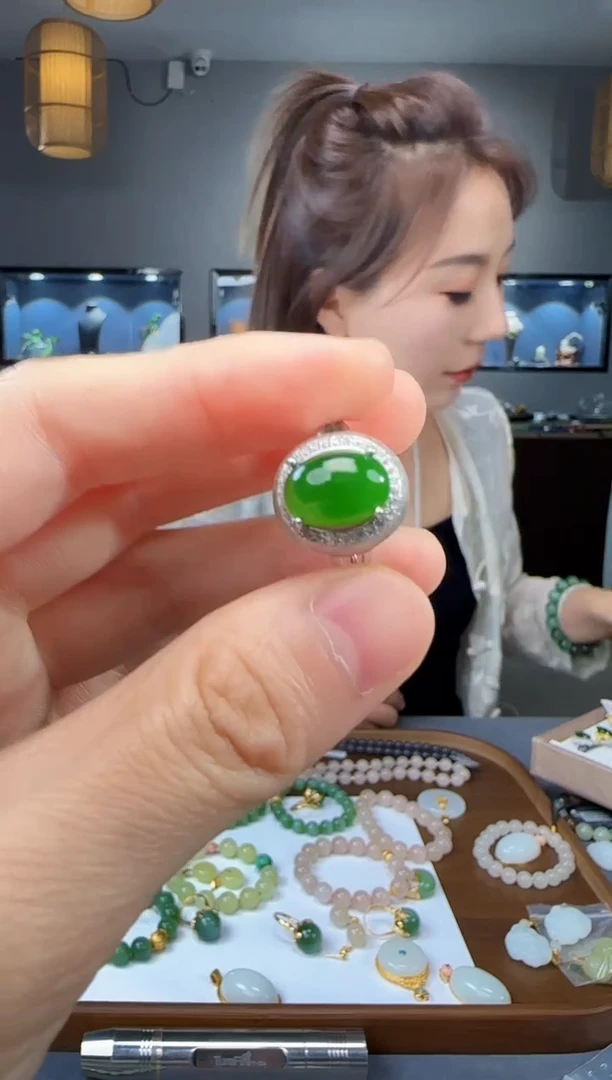 和田玉戒指银S925镶嵌1