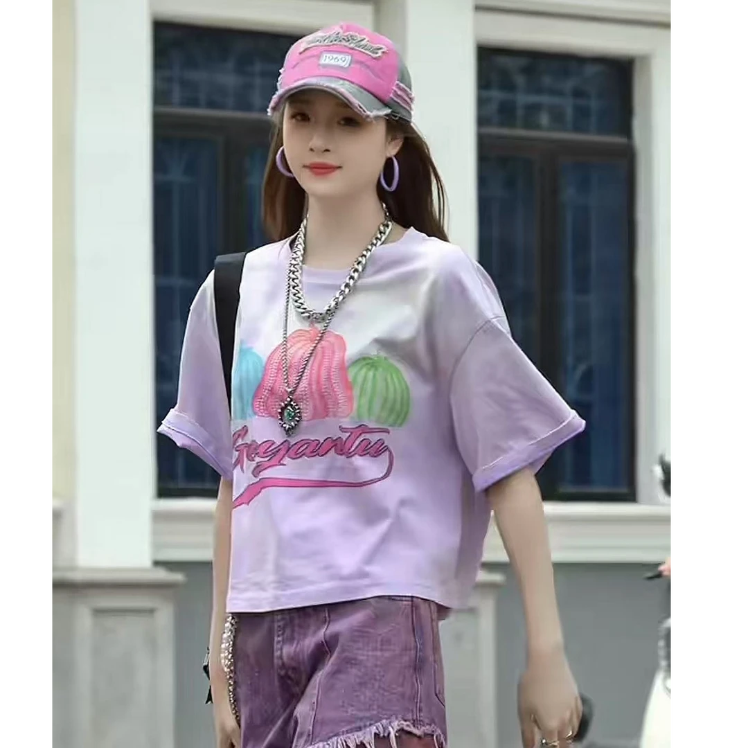 【GEYANTU】710时尚休闲百搭宽松潮流印花圆领潮牌女重工纯棉韩版