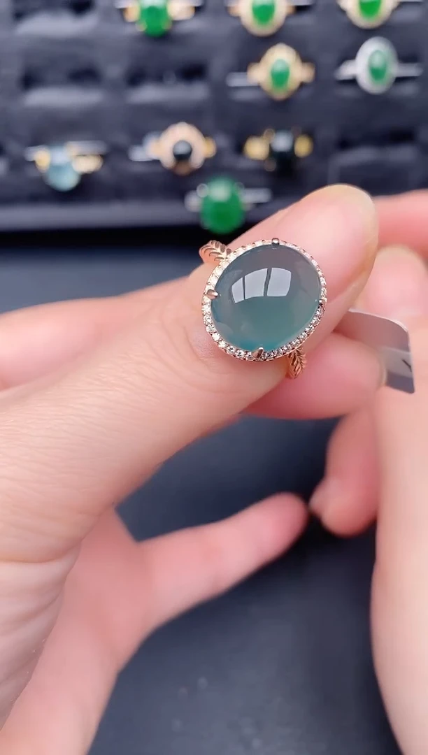 银S925镶嵌戒指翡翠天然a货翡翠247
