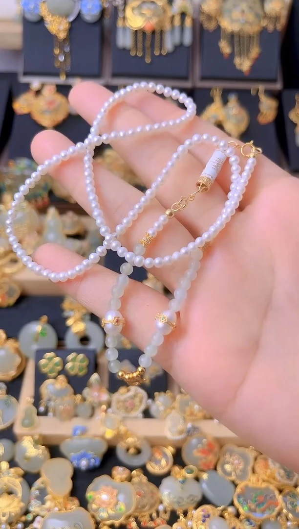 银S925镀金镶嵌珠串淡水珍珠DIY珠串