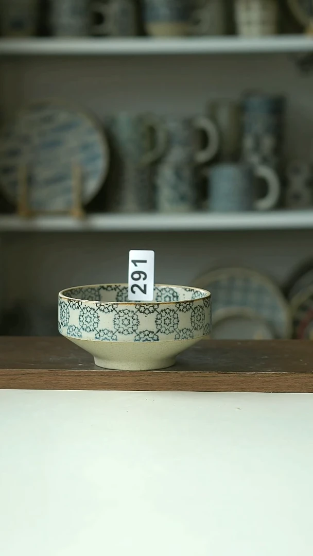 291微瑕青花绣球11cm高足甜品碗@4-2@