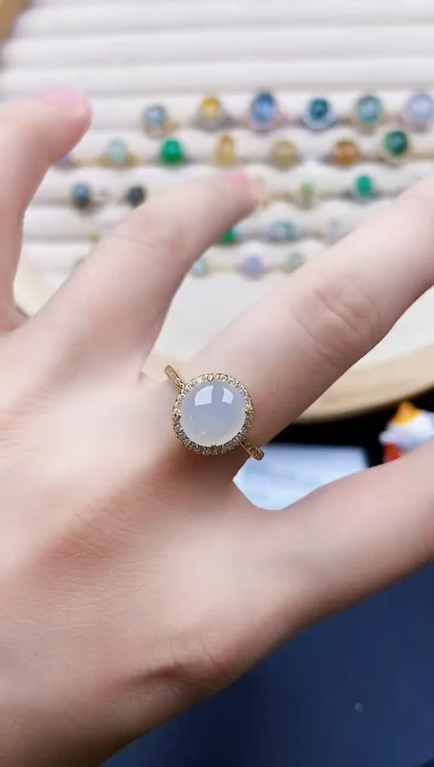 翡翠戒指银S925镀金镶嵌15