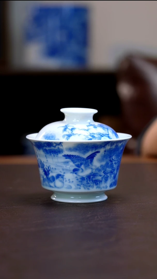 青山秋雨桃语双歌盖碗