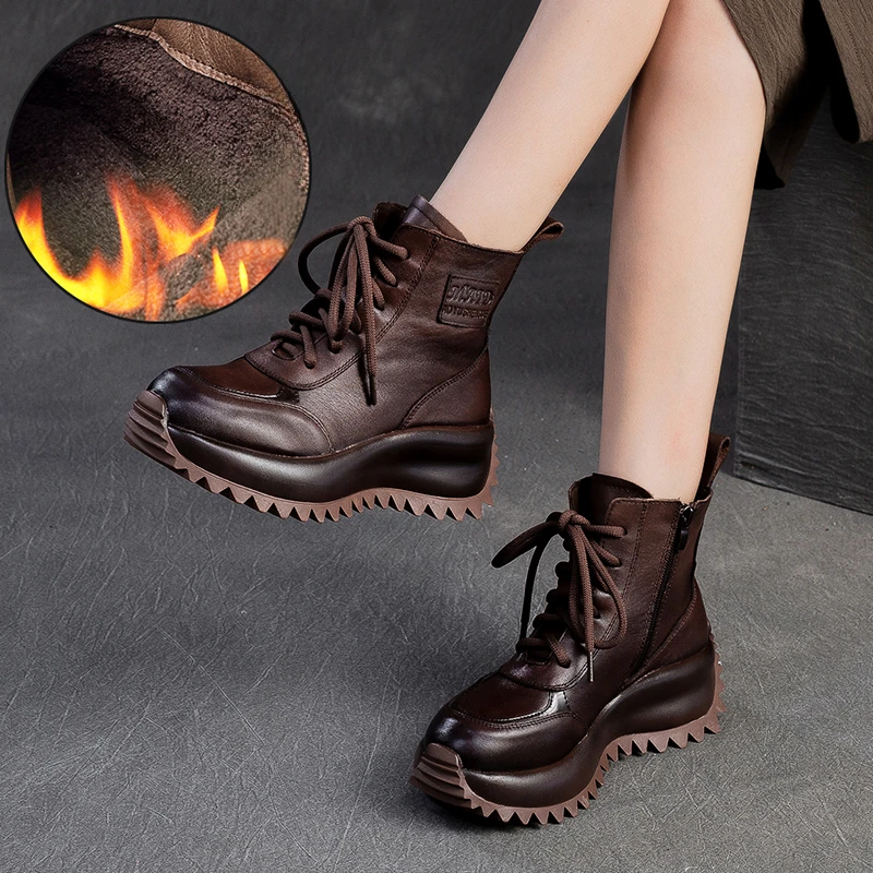 2607运动短靴女厚底防滑防水台高帮休闲鞋真牛皮2025今年流行鞋子