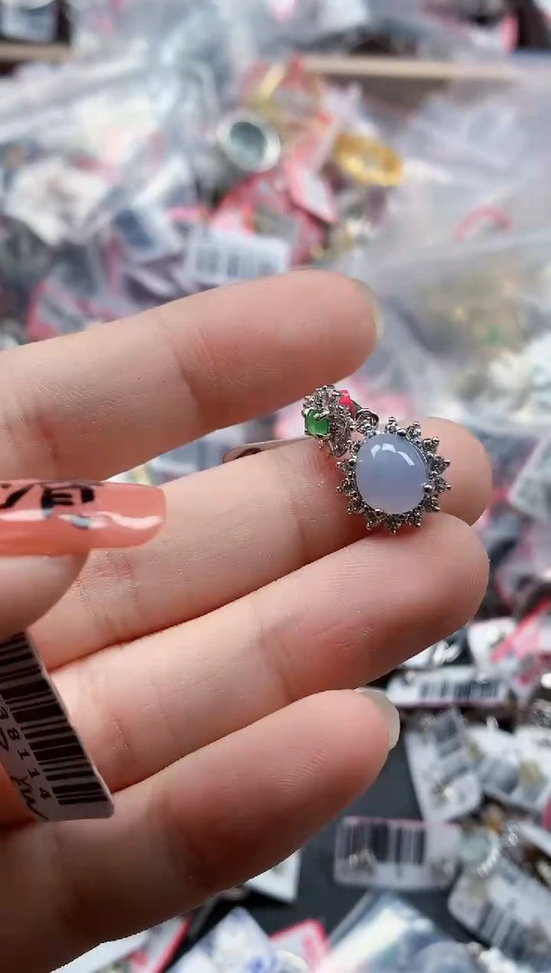 银S925镶嵌戒指翡翠天然A货缅甸翡翠