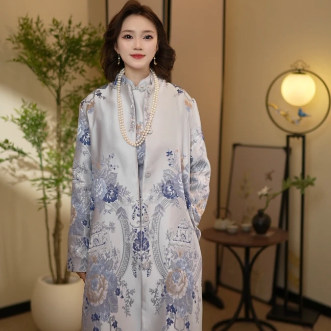 2025春季新款【青花瓷风衣】国风古韵提花刺绣古风中式风衣HS25802