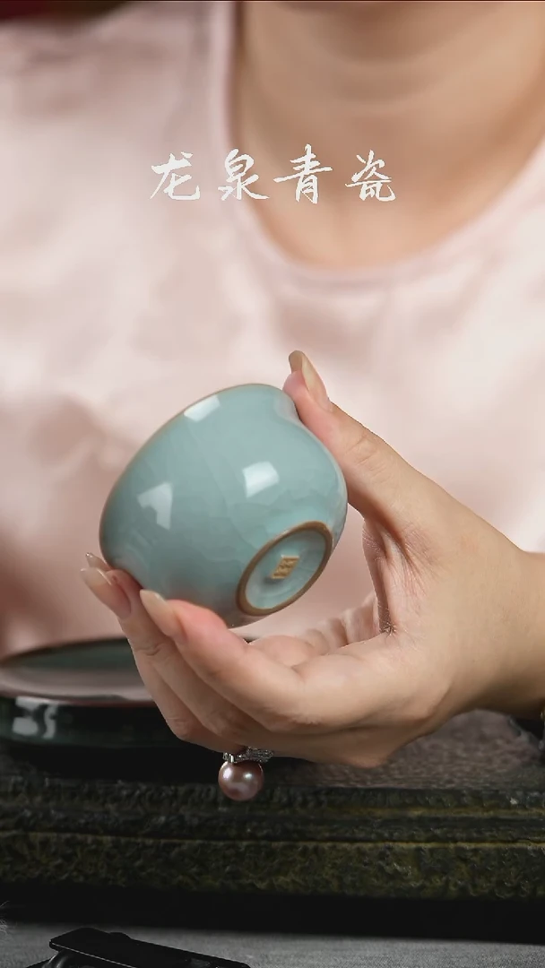天青哥窑全开片撇口杯