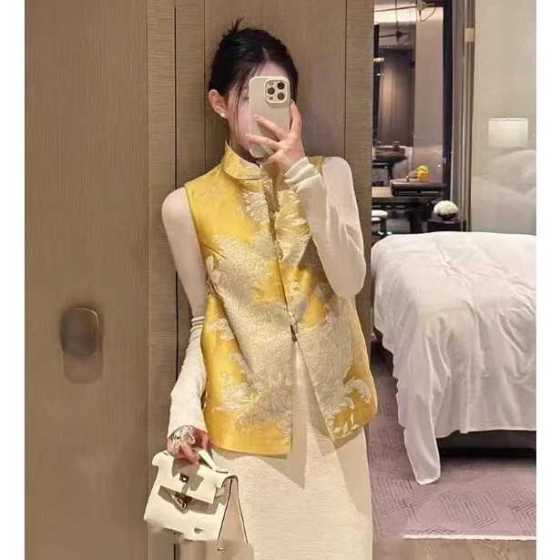 新中式国潮提花马甲女2025新款唐装复古提花坎肩上衣马甲外套7753