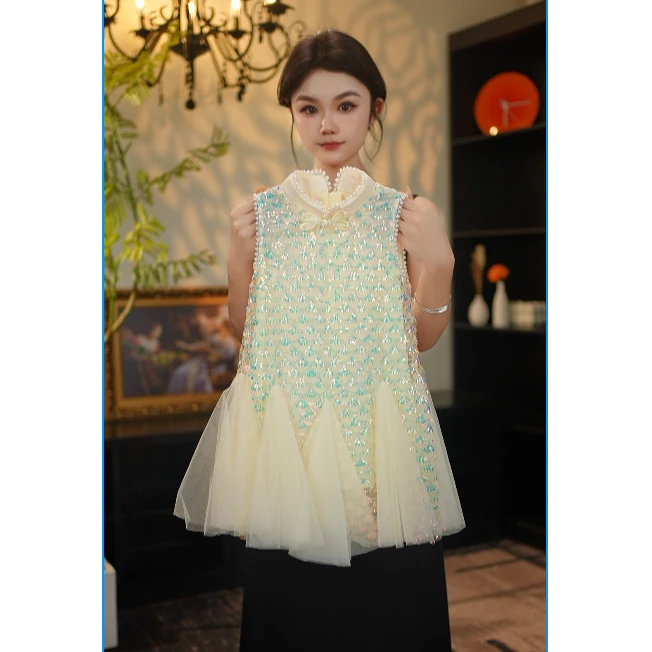 AODUOSEN/奥多森女童高能感连衣裙夏季亮片时尚中式礼服公主裙