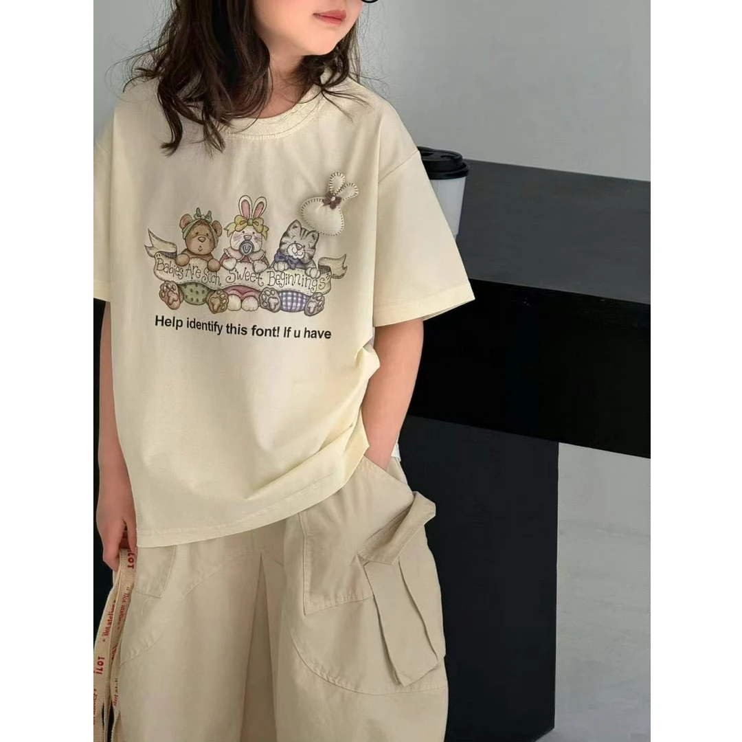 2025夏『莫兰迪色』儿童小兔子卡通休闲百搭潮流夏季短袖T恤5329