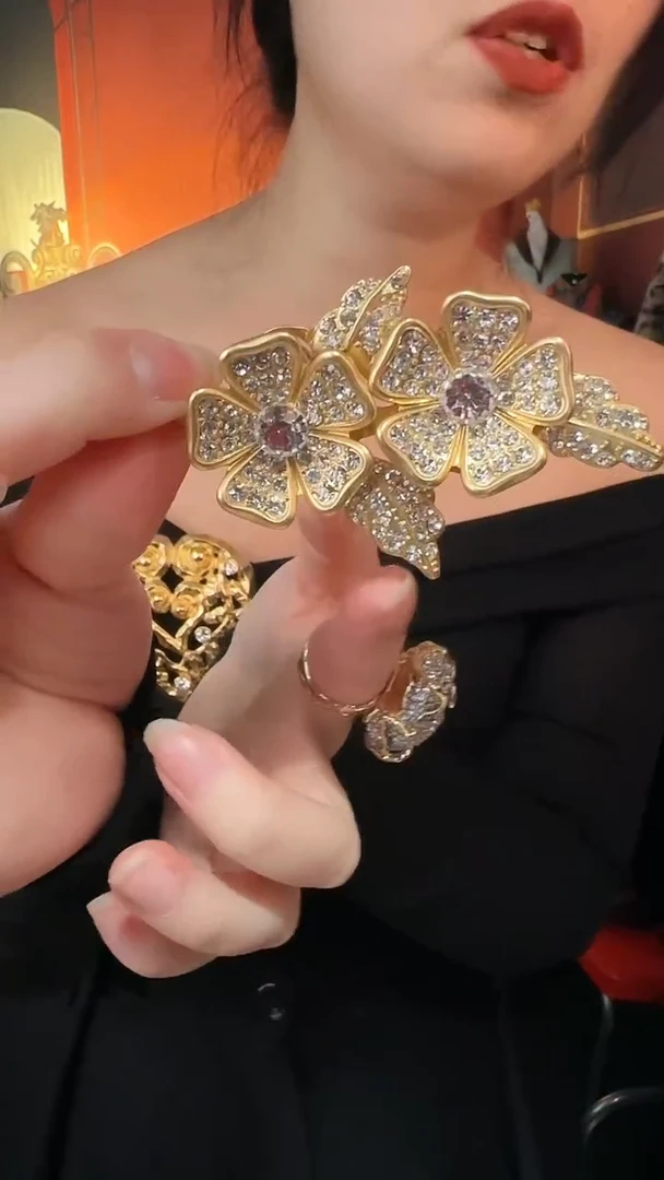 合金无合金孤品不折腾系列素金镶嵌款花朵胸针可做耳夹两用不退