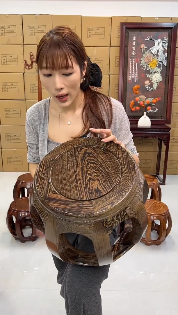 鸡翅木类坐具国标鸡翅木鼓凳小号假一赔四