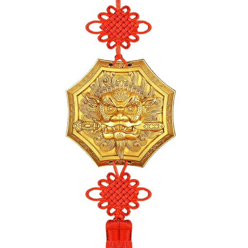 铜制狮咬剑挂件摆件门头铜狮子咬剑八角镜虎头牌兽头吞口兽