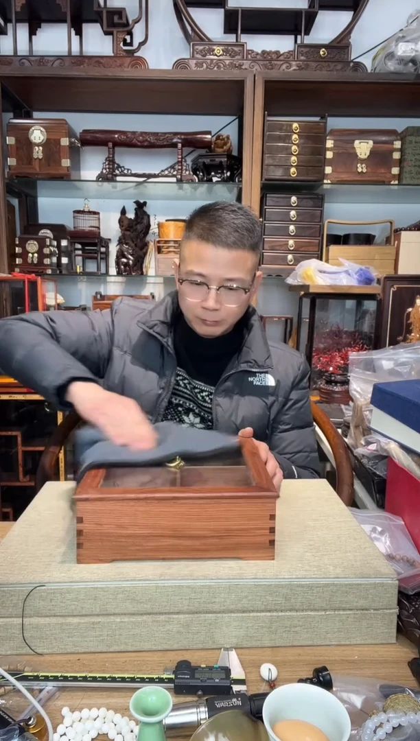 乌木类书架165缅花玻璃果盒