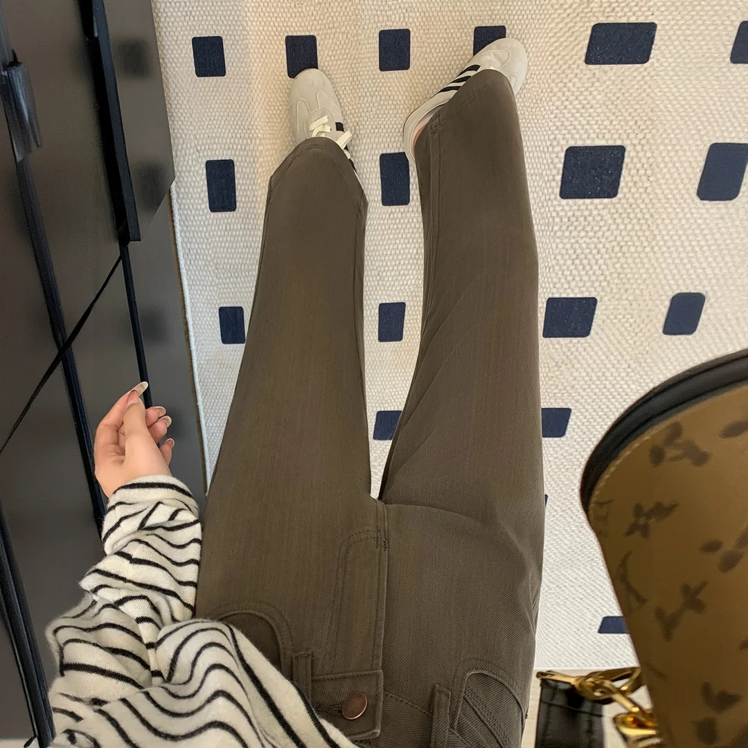 深咖色直筒牛仔裤女春秋新款大码胖妹妹mm显瘦宽松显瘦阔腿裤