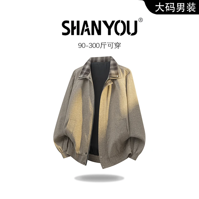 春秋季新款复古格纹拼接高级翻领夹克男美式cleanfit宽松百搭外套