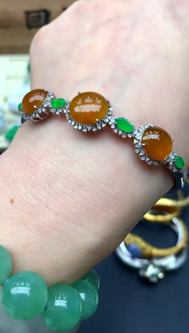 【闪购商品】翡翠手镯18K金镶嵌614-中国好珍宝