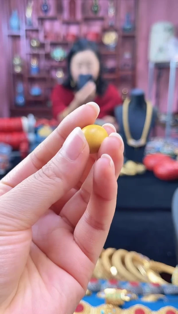 非遗技艺大漆珠 3颗 黄色