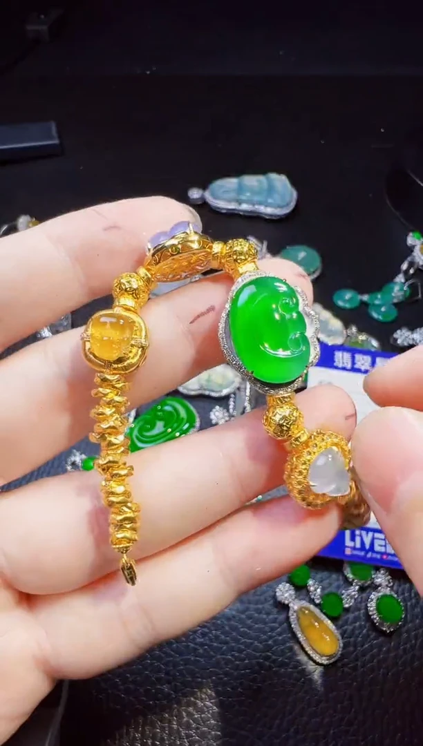 足金镶嵌手链翡翠惠**畅翡翠