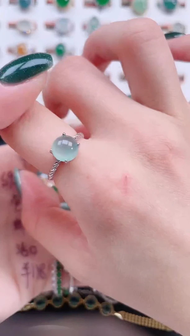 银S925镶嵌戒指翡翠天然翡翠