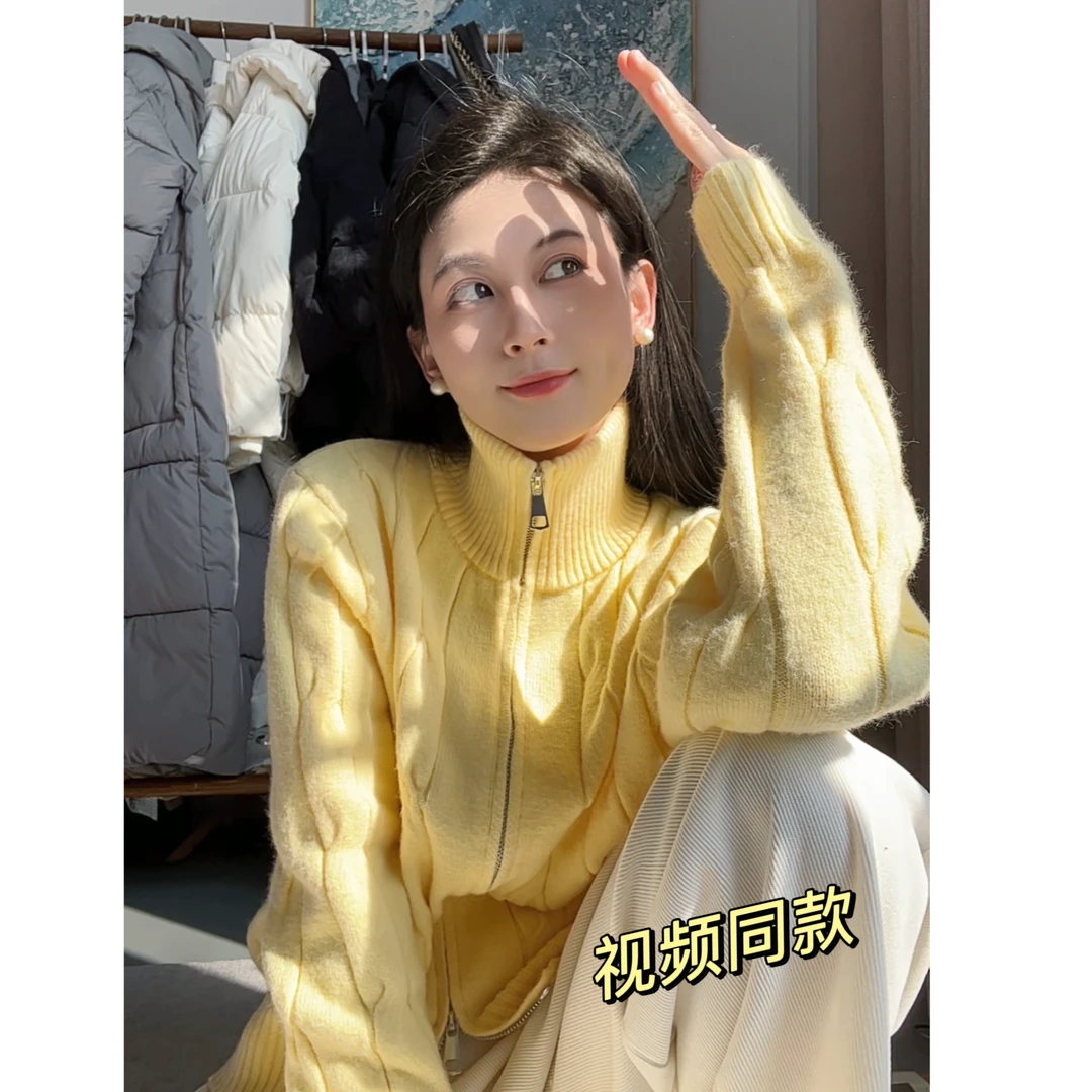 【运费补贴】设计感气质半高领毛衣针织开衫2024冬季新款别致上衣