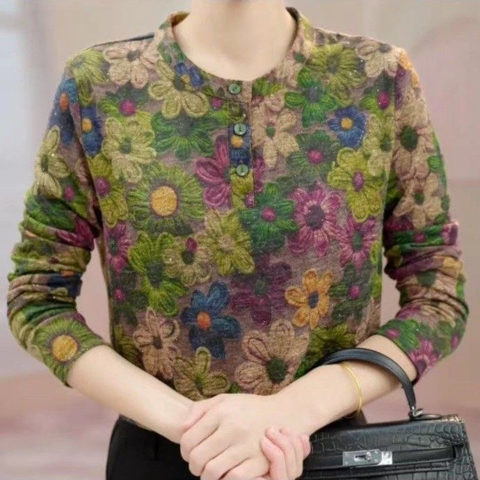 【现货】2025新款女士休闲德绒打底衫秋冬长袖妈妈气质百搭小衫上衣