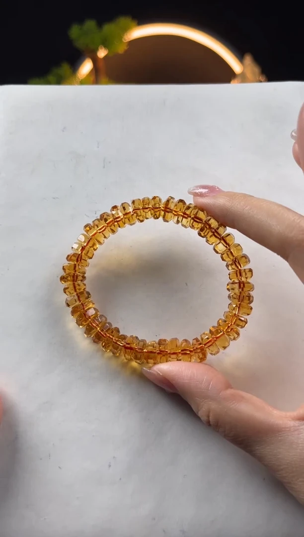 【闪购商品】黄晶手链未镶嵌天然黄水晶烟花切面手串9mm