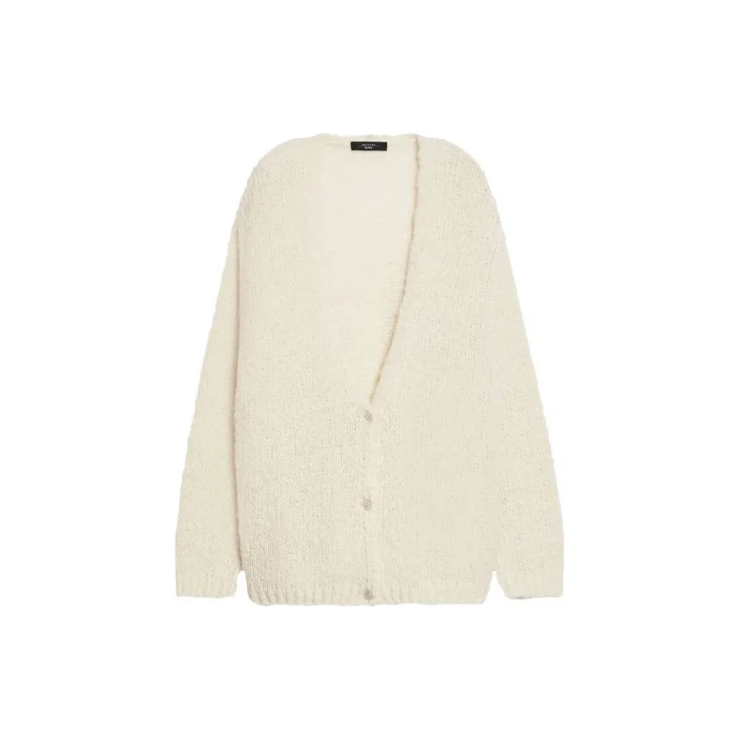 全新未使用 MaxMara 纯色V领单排扣开衫长袖针织衫 女款 白色