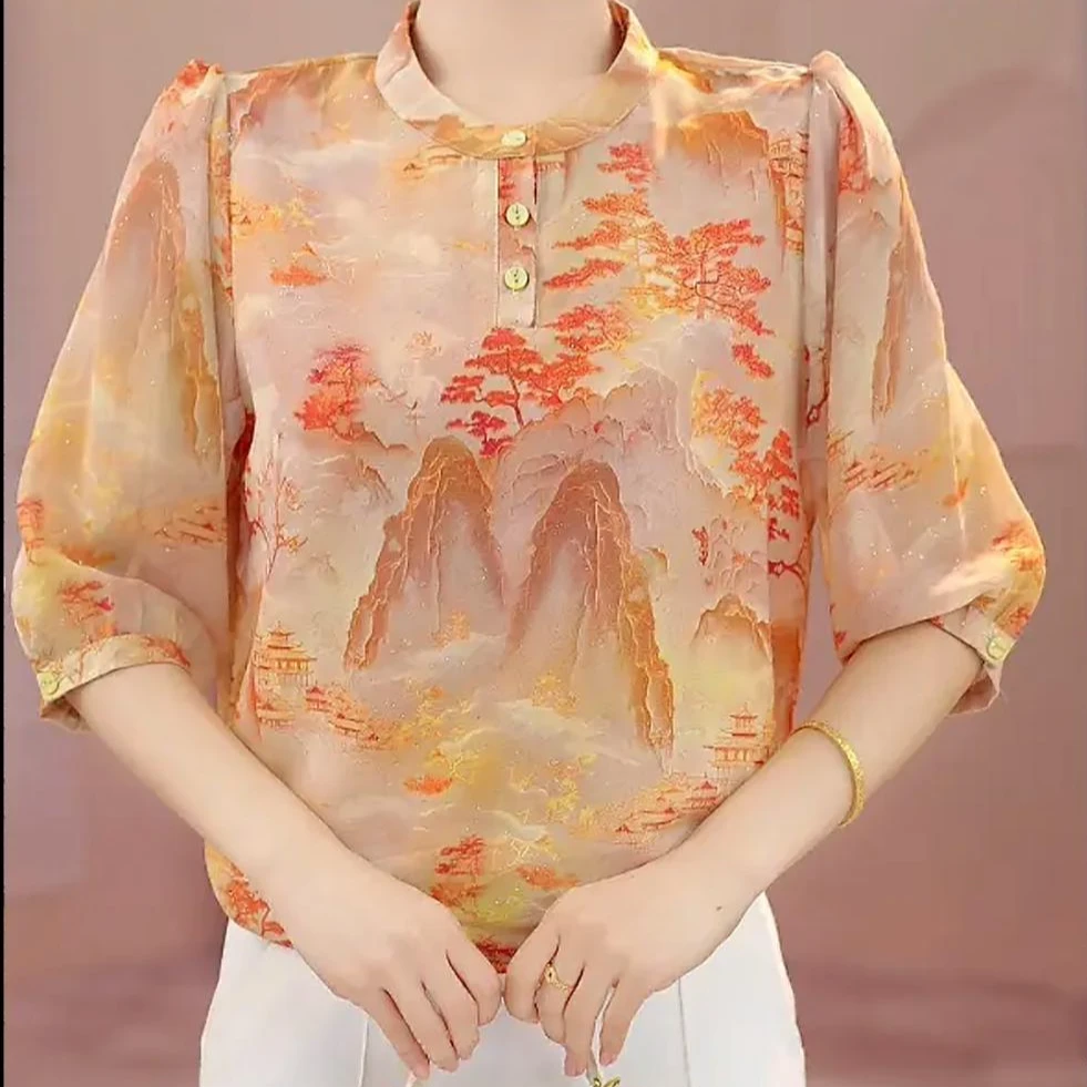 X2025新款[高品质]气质优雅时尚碎花衬衫